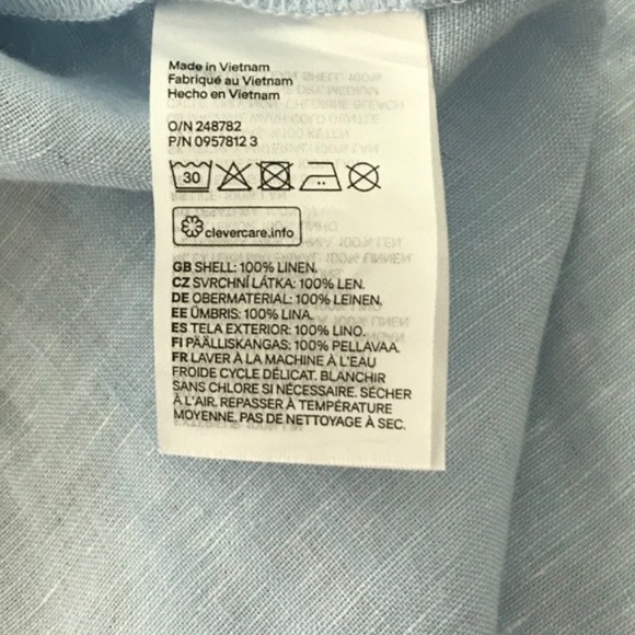 H&M 100% Linen Pale Blue Button Down Sz S - Picture 6 of 7